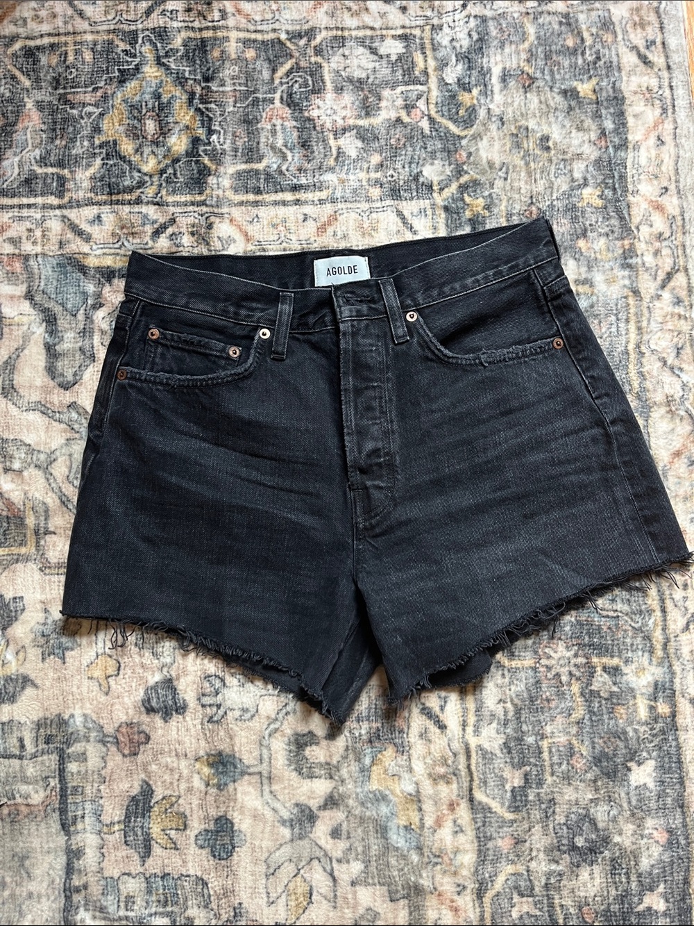 Agolde Washed Black Parker Long Shorts